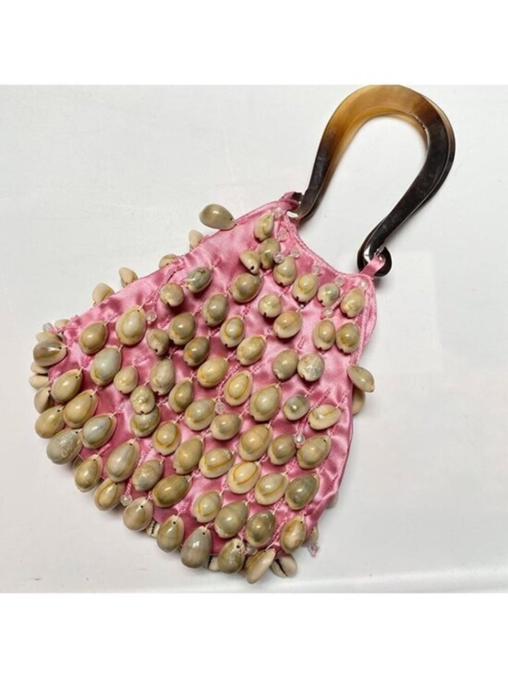 VTG Pink Shell Beaded Satin Purse